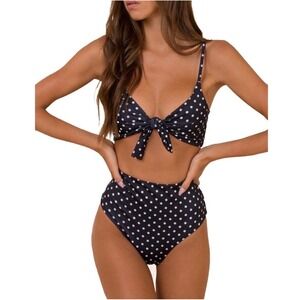 NWT Blooming Jelly Polka Dot High Waisted Bikini Set Tie Knot Large